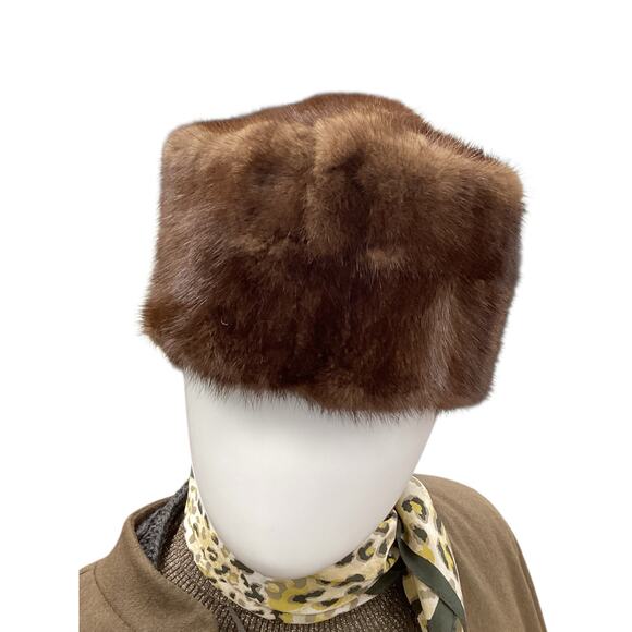 Vintage Hat Women’s Size Small Genuine Mink Fur Dark Brown - Picture 5 of 6